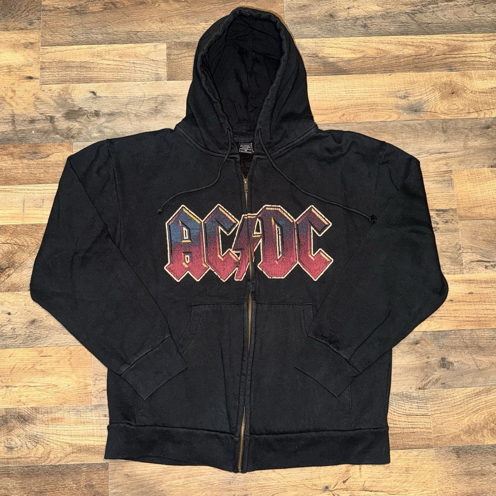 Vintage Y2K AC/DC Zip Up Hoodie Rock Band Size Medium